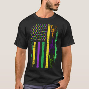 Mardi Gras Us American Flag With Crawfish New Orle T-Shirt