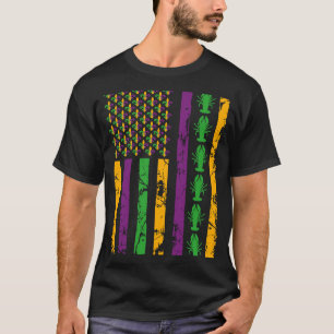 Mardi Gras US American flag with crawfish New Orle T-Shirt