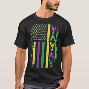 Mardi Gras Us American Flag With Crawfish New Orle T-Shirt