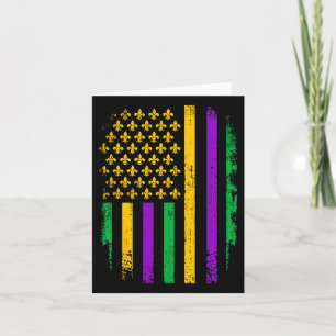 Mardi Gras Us American Flag With Fleur De Lis New Card