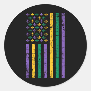 Mardi Gras Us Flag Classic Round Sticker