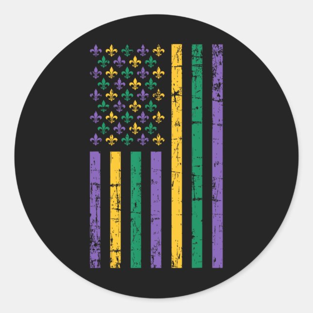 Mardi Gras Us Flag  Classic Round Sticker (Front)