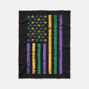 Mardi Gras Us Flag Fleece Blanket