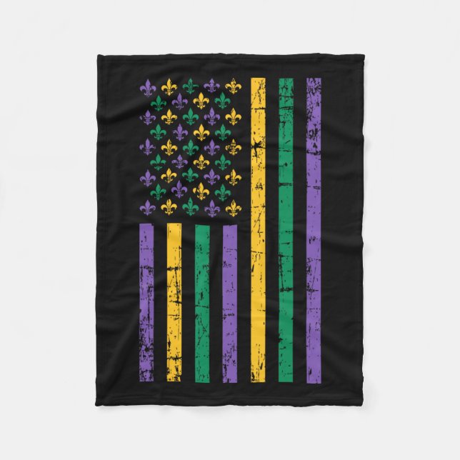 Mardi Gras Us Flag  Fleece Blanket (Front)