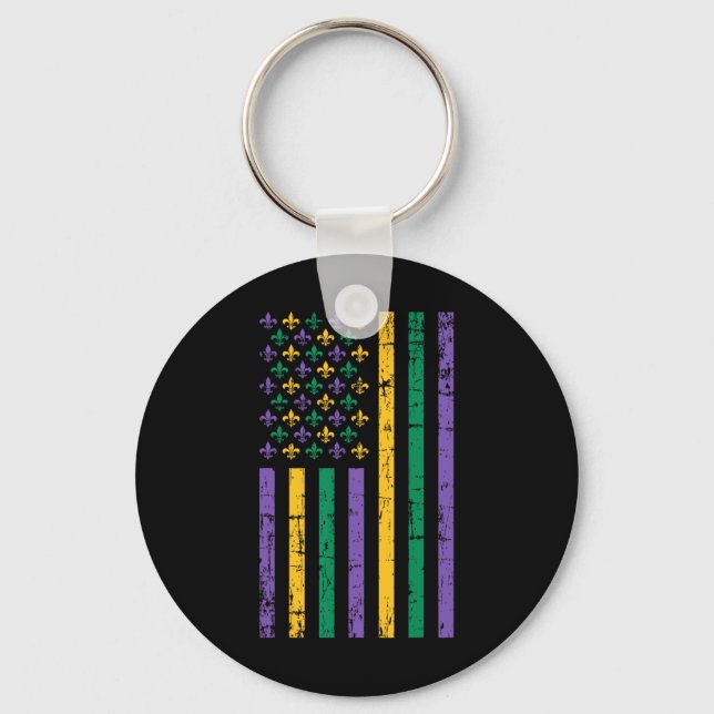 Mardi Gras Us Flag  Key Ring (Front)