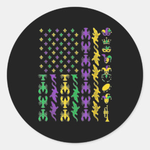 Mardi Gras Usa American Flag Crawfish Alligator Ma Classic Round Sticker