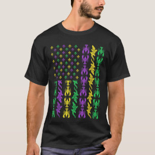 Mardi Gras Usa American Flag Crawfish Alligator Ma T-Shirt