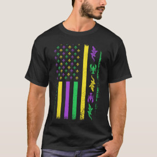 Mardi Gras Usa American Flag Crawfish Alligator Ma T-Shirt