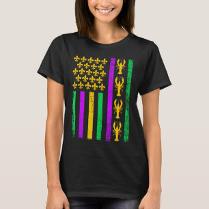 Mardi Gras Usa American Flag Crawfish Men Women Ki T-Shirt