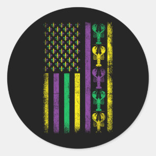 Mardi Gras Usa American Flag Crawfish Outfit Mardi Classic Round Sticker