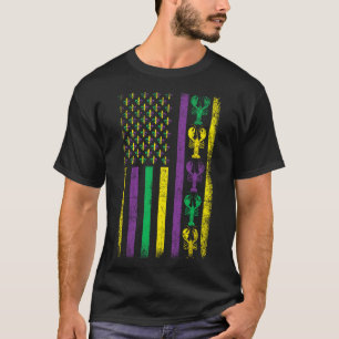 Mardi Gras Usa American Flag Crawfish Outfit Mardi T-Shirt