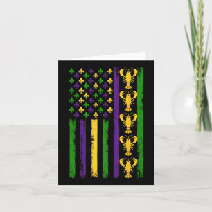 Mardi Gras Usa American Flag With Crawfish And Fle Card