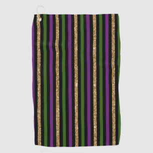Mardi Gras Vertical Lines Golden Glitter NOLA Golf Towel
