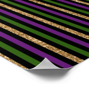 Mardi Gras Vertical Lines Golden Glitter NOLA Poster