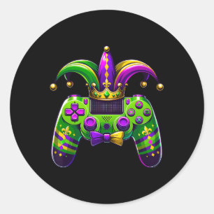 Mardi Gras Video Game Controller Jester Hat Boy Ki Classic Round Sticker