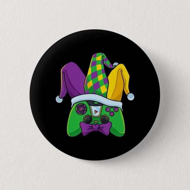 Mardi Gras Video Game Controller Jester Hat Costum 6 Cm Round Badge (Front)