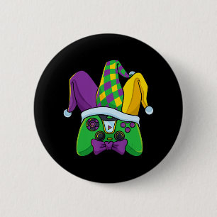 Mardi Gras Video Game Controller Jester Hat Costum 6 Cm Round Badge