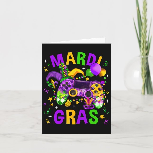 Mardi Gras Video Game Controller Jester Hat Costum Card (Front)