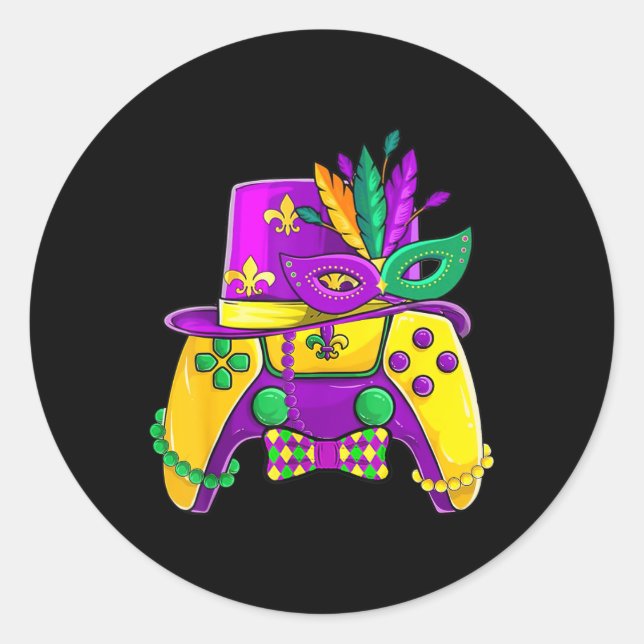 Mardi Gras Video Game Controller Jester Hat Costum Classic Round Sticker (Front)
