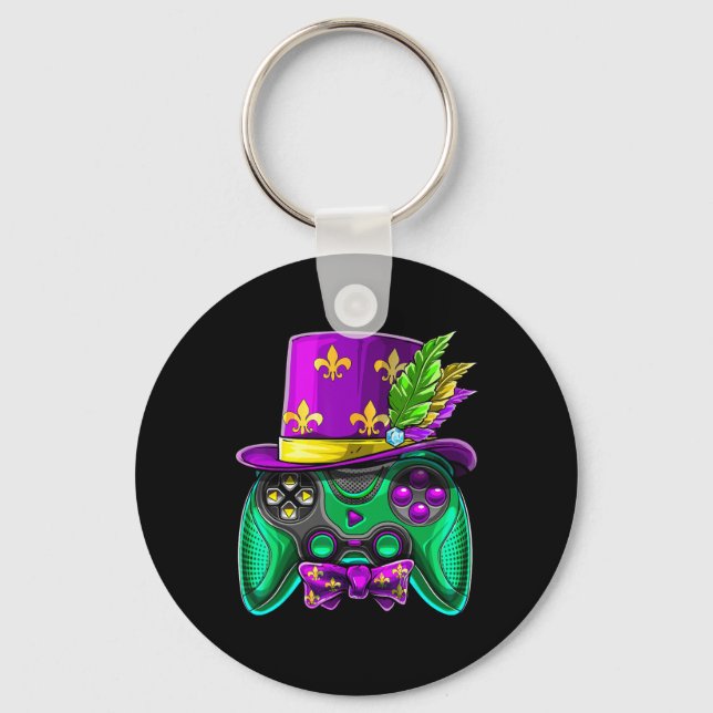 Mardi Gras Video Game Controller Jester Hat Costum Key Ring (Front)