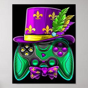 Mardi Gras Video Game Controller Jester Hat Costum Poster