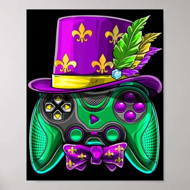 Mardi Gras Video Game Controller Jester Hat Costum Poster (Front)