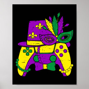 Mardi Gras Video Game Controller Jester Hat Costum Poster