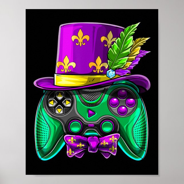 Mardi Gras Video Game Controller Jester Hat Costum Poster (Front)
