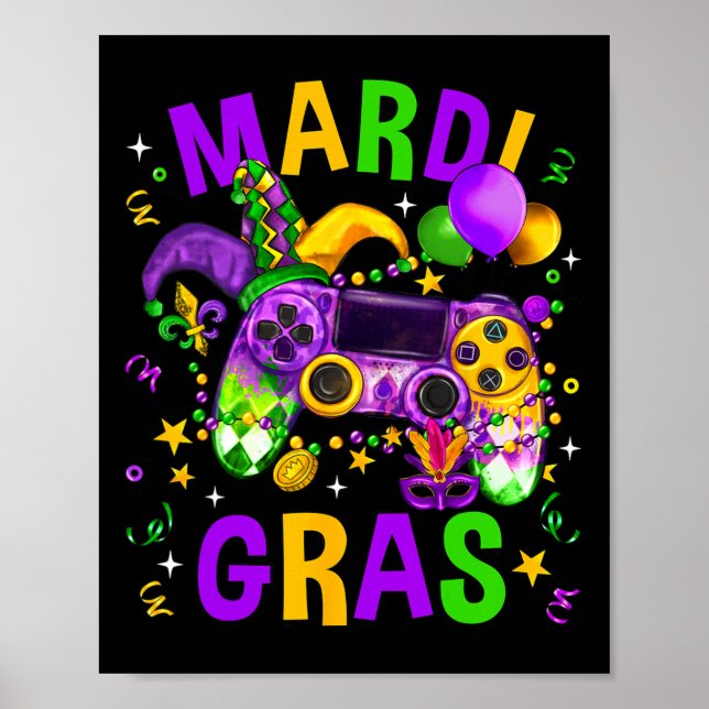 Mardi Gras Video Game Controller Jester Hat Costum Poster (Front)
