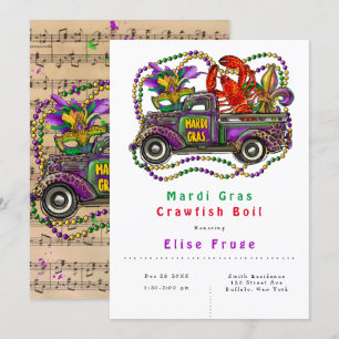 Mardi Gras Vintage Truck Crawfish Boil  Invitation