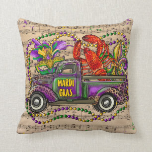 Mardi Gras Vintage Truck Music Fleur De Lis Cushion