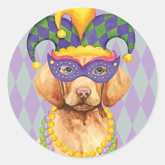Mardi Gras Vizsla Classic Round Sticker (Front)