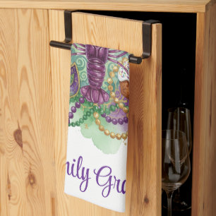 Mardi Gras Watercolor Celebration  Tea Towel