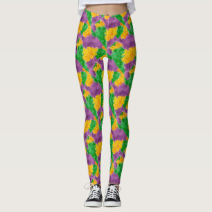 Mardi Gras Watercolor Pointillize Camouflage Leggings