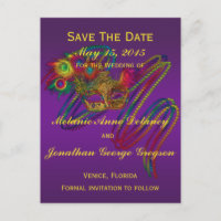 Mardi Gras Wedding SAVE THE DATE Postcards