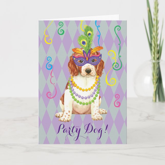 Mardi Gras Welsh Springer Spaniel Card (Front)