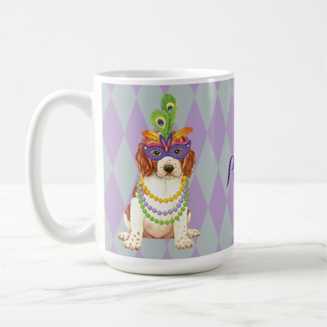 Mardi Gras Welsh Springer Spaniel Coffee Mug (Left)