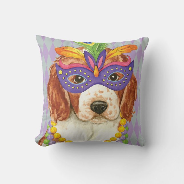 Mardi Gras Welsh Springer Spaniel Cushion (Front)