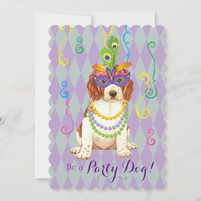 Mardi Gras Welsh Springer Spaniel Invitation (Front)