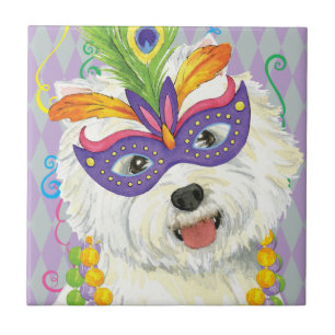 Mardi Gras Westie Ceramic Tile