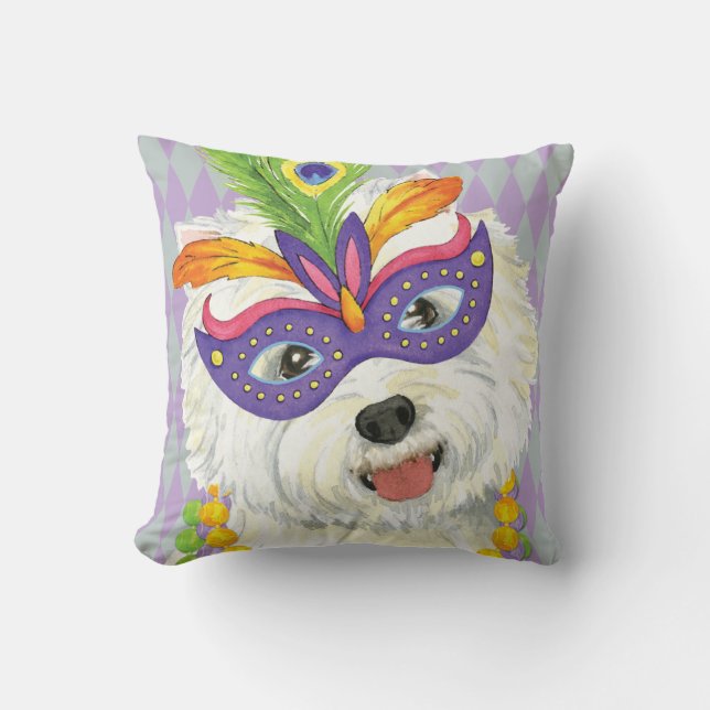 Mardi Gras Westie Cushion (Front)