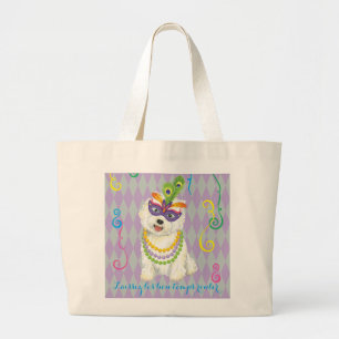 Mardi Gras Westie Large Tote Bag
