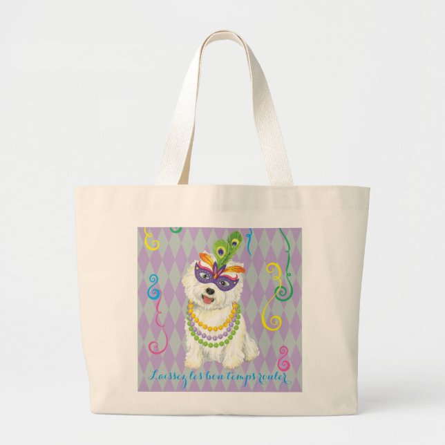 Mardi Gras Westie Large Tote Bag (Front)