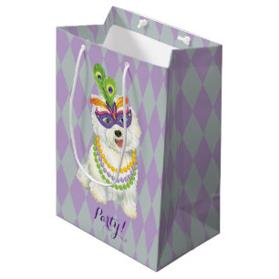 Mardi Gras Westie Medium Gift Bag