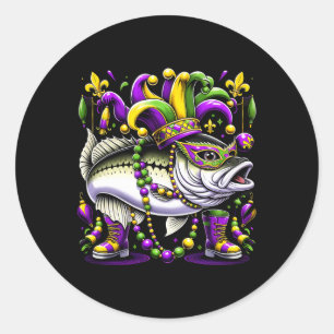 Mardi Gras White B Fish Classic Round Sticker