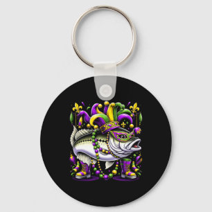 Mardi Gras White B Fish Key Ring