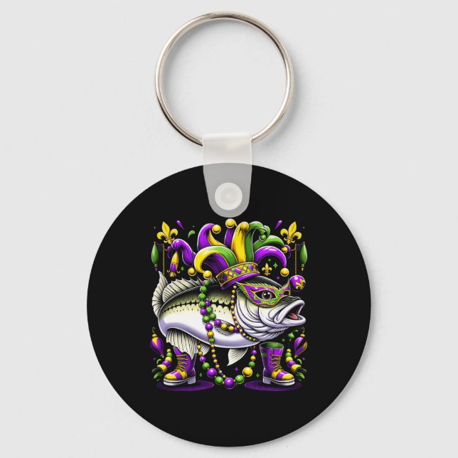 Mardi Gras White B Fish  Key Ring (Front)