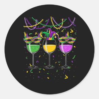 Mardi Gras Wine Glasses Mask Beads Jester Hat Classic Round Sticker