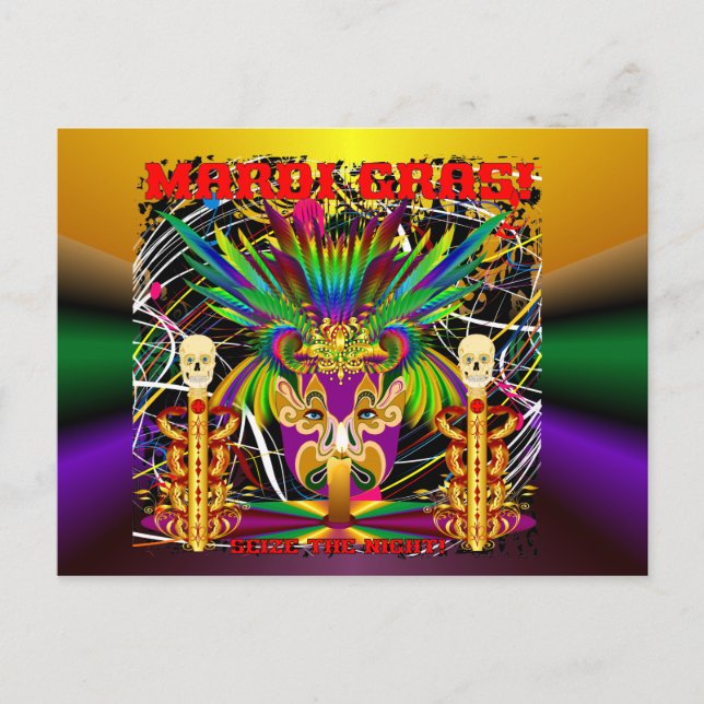 Mardi Gras Witch Doctor-Skull V-3-T Postcard (Front)