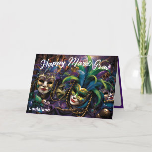 💚💜💛  Mardi Gras with beautiful masks Card